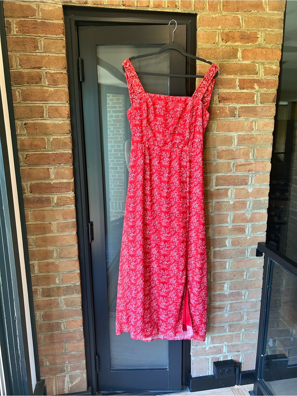 Lulu's Coral Red Floral Maxi Dress with Square Neck, country, farm adorable